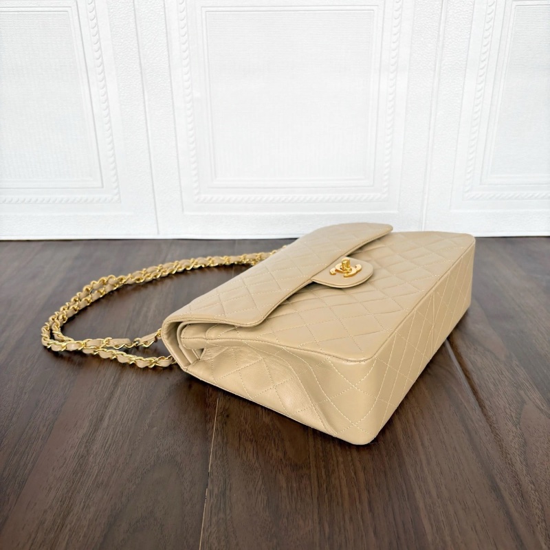 chanel vintage 奶茶色金扣 cf 鏈條26*19 98新配件保卡塵袋-3