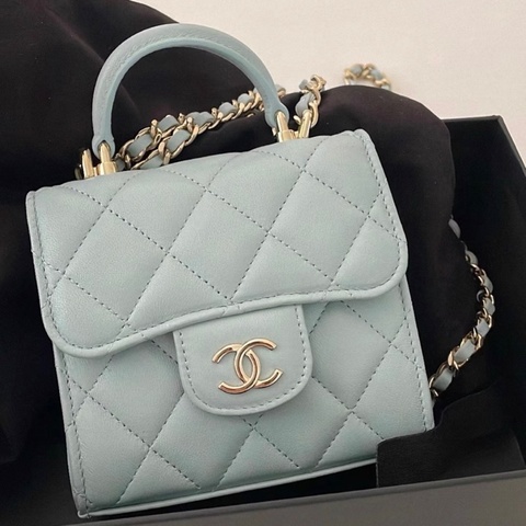 【92新 ✨ 全網最甜價！】Chanel香奈兒 菱格紋 mini 手提woc包 淡藍色 baby blue（下單前先詢問庫存❗️）