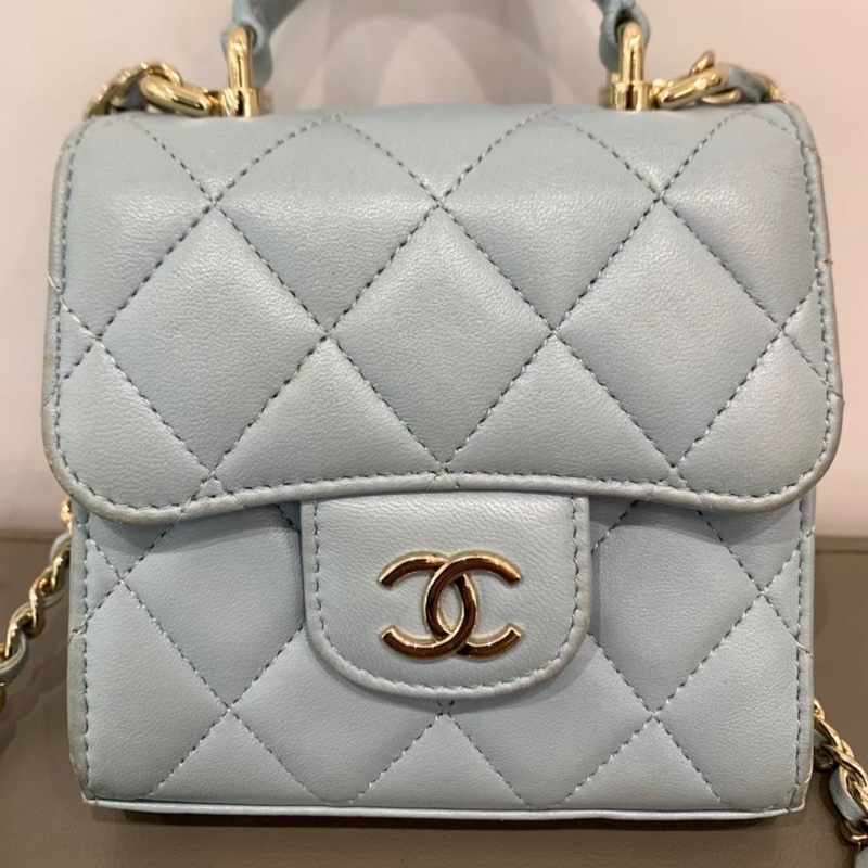 【92新 ✨ 全網最甜價！】Chanel香奈兒 菱格紋 mini 手提woc包 淡藍色 baby blue（下單前先詢問庫存❗️）-1