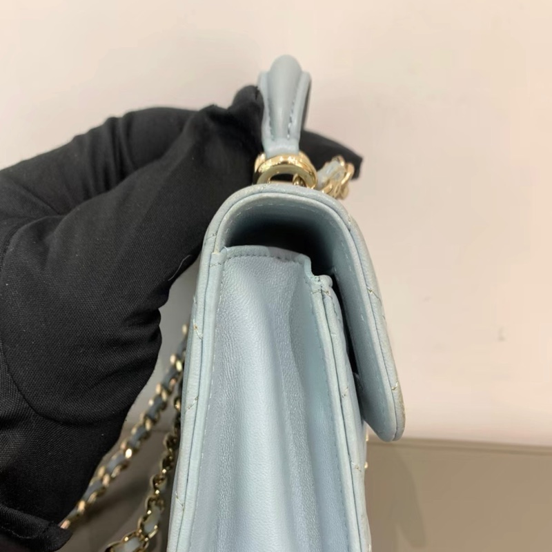 【92新 ✨ 全網最甜價！】Chanel香奈兒 菱格紋 mini 手提woc包 淡藍色 baby blue（下單前先詢問庫存❗️）-9