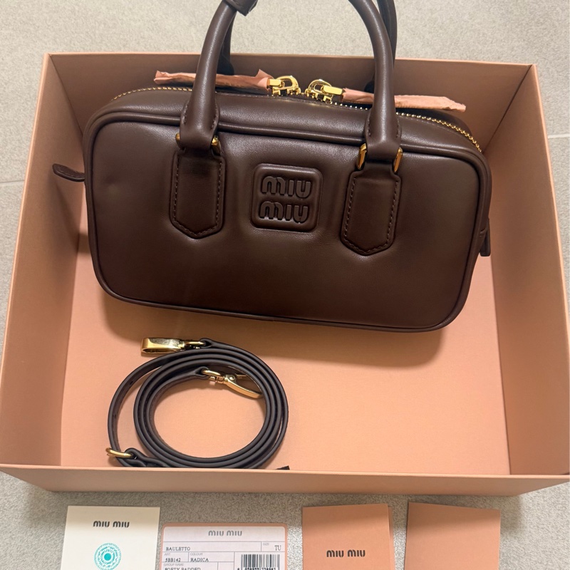 miu miu arcadie 皮革手袋(可側背)石楠木色-2