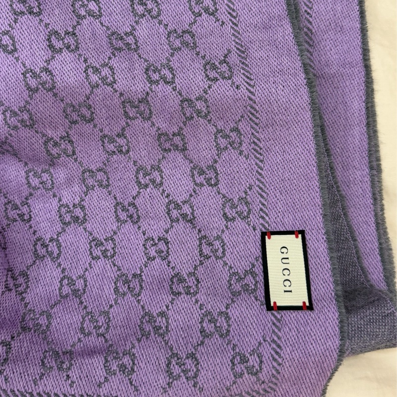 Gucci古馳 灰紫色雙面羊毛圍巾披肩-1