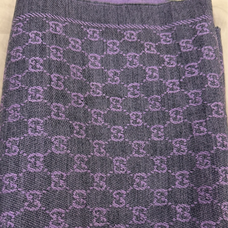 Gucci古馳 灰紫色雙面羊毛圍巾披肩-3