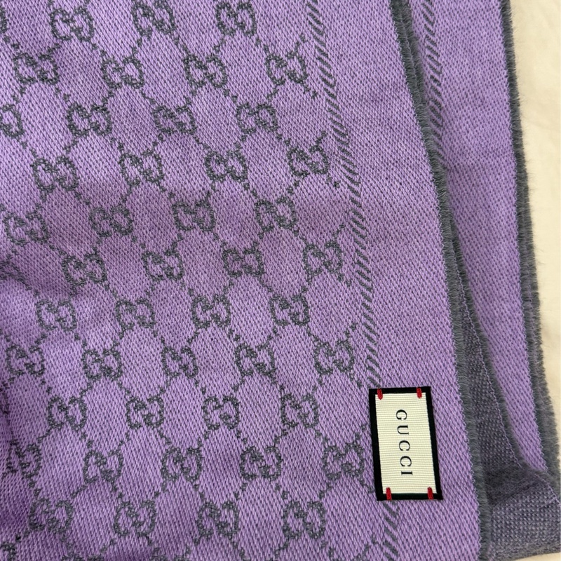 Gucci古馳 灰紫色雙面羊毛圍巾披肩-4