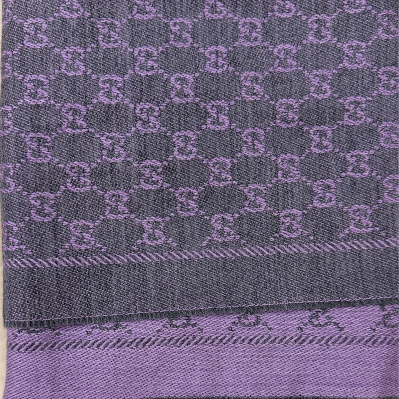 Gucci古馳 灰紫色雙面羊毛圍巾披肩-6
