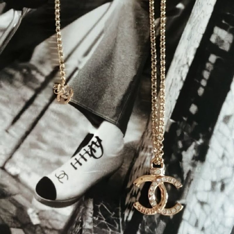 香奈兒CHANEL可調兩段式雙C logo水鑽項鍊-4