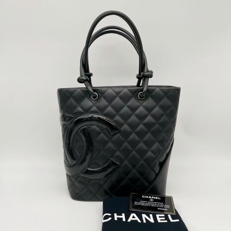 「JL精品代購」香奈兒全黑牛皮康鵬手提菜籃子小號-0