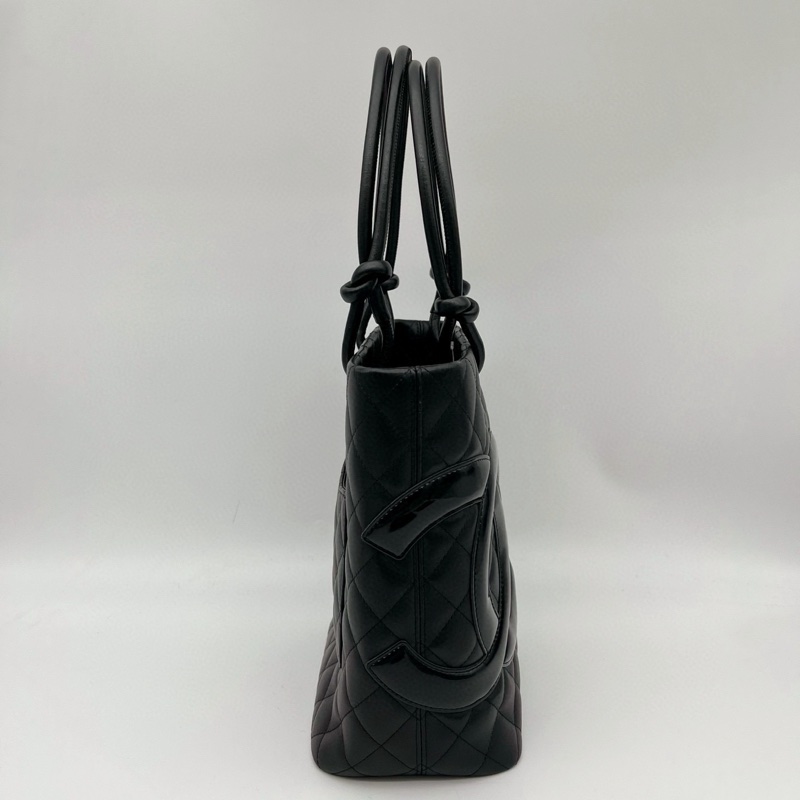 「JL精品代購」香奈兒全黑牛皮康鵬手提菜籃子小號-4