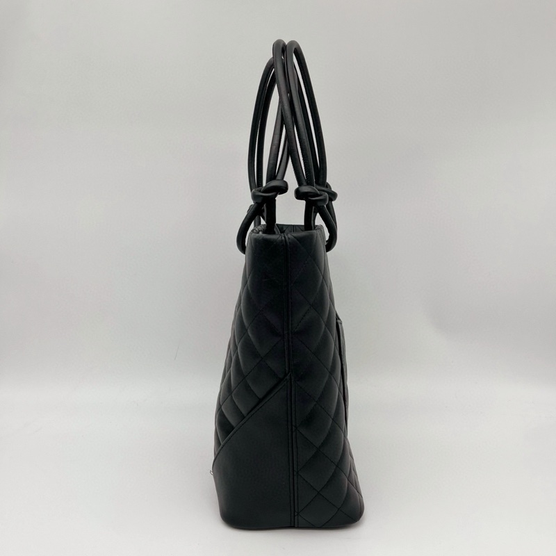 「JL精品代購」香奈兒全黑牛皮康鵬手提菜籃子小號-5