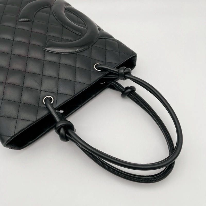 「JL精品代購」香奈兒全黑牛皮康鵬手提菜籃子小號-6