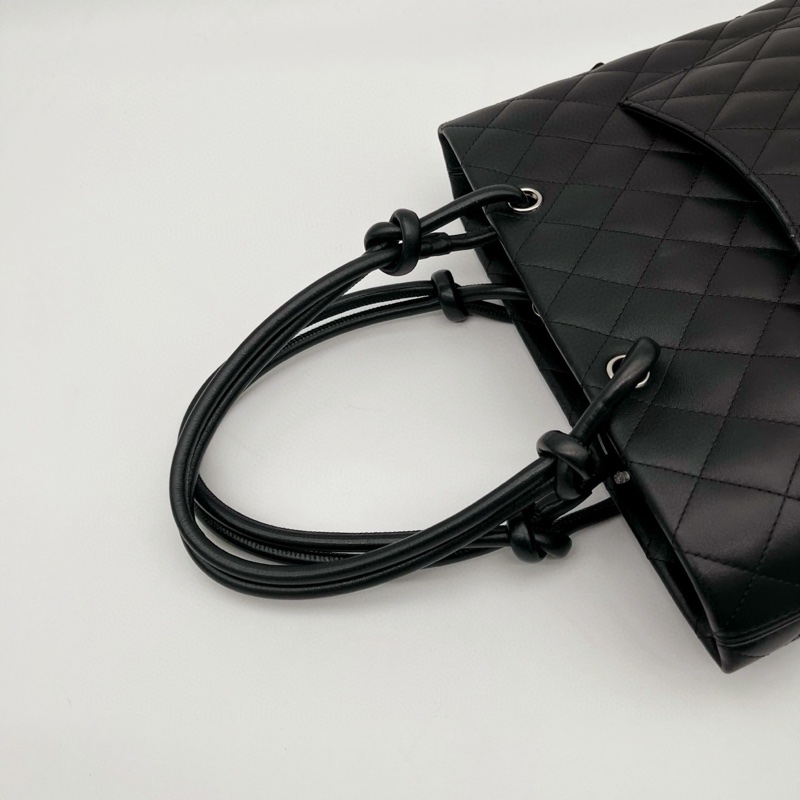 「JL精品代購」香奈兒全黑牛皮康鵬手提菜籃子小號-7