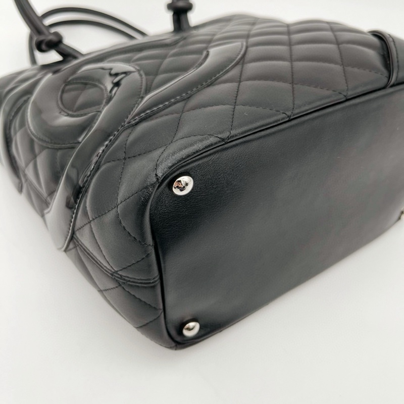 「JL精品代購」香奈兒全黑牛皮康鵬手提菜籃子小號-9