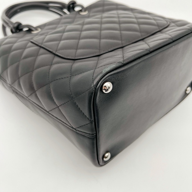 「JL精品代購」香奈兒全黑牛皮康鵬手提菜籃子小號-11