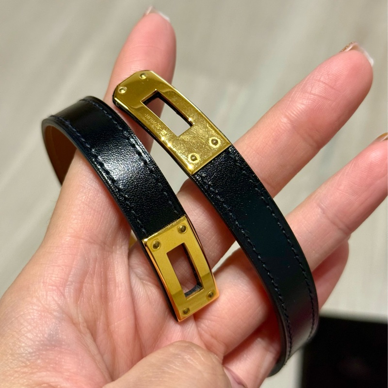 Hermès Kelly Double Tour 皮革手環（黑小牛皮/金釦）-2