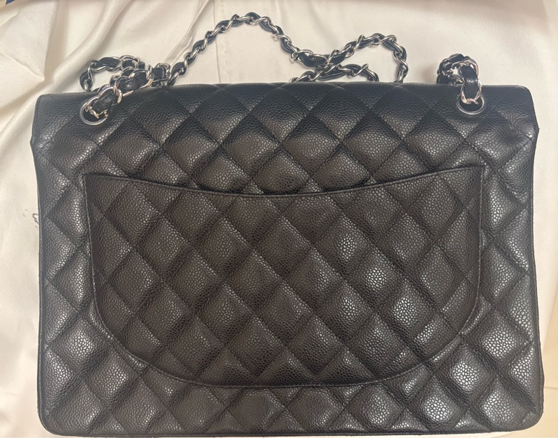 Chanel CF Maxi 黑荔枝牛皮銀鏈 經典款最大尺寸-1