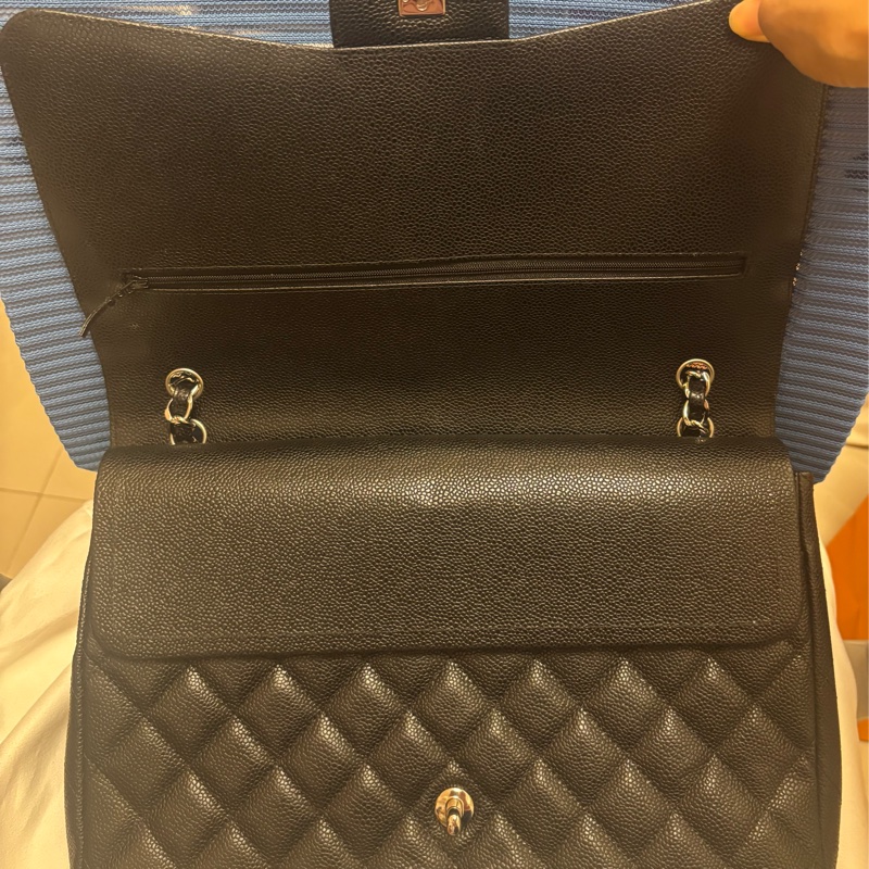 Chanel CF Maxi 黑荔枝牛皮銀鏈 經典款最大尺寸-2