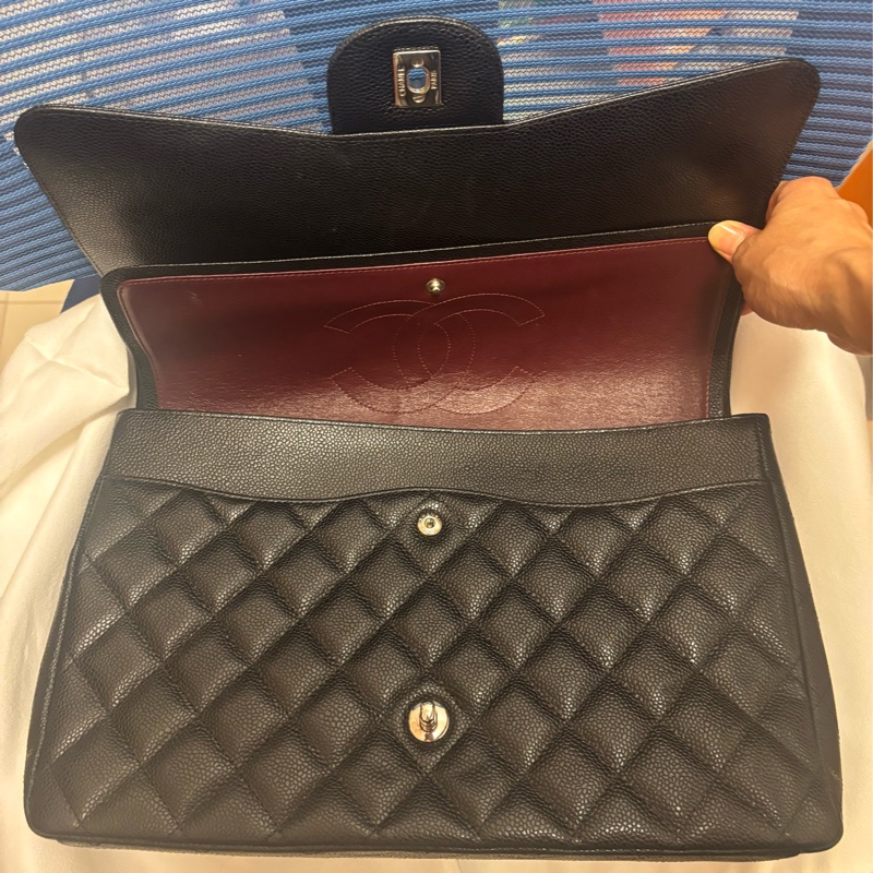 Chanel CF Maxi 黑荔枝牛皮銀鏈 經典款最大尺寸-3
