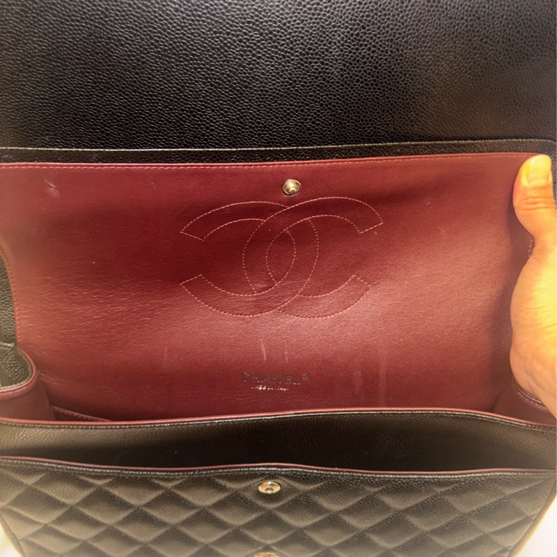 Chanel CF Maxi 黑荔枝牛皮銀鏈 經典款最大尺寸-9