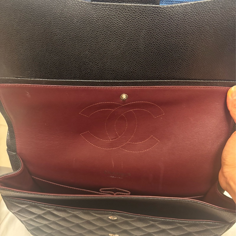 Chanel CF Maxi 黑荔枝牛皮銀鏈 經典款最大尺寸-17