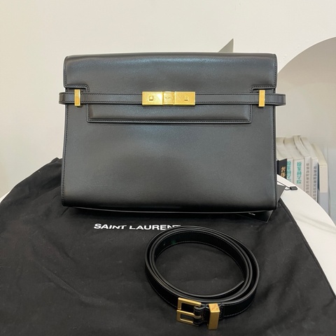 聖羅蘭/Saint laurent MANHATTAN系列 黑金光面牛皮曼哈頓中號單肩斜挎包 尺寸：29×20×7.5