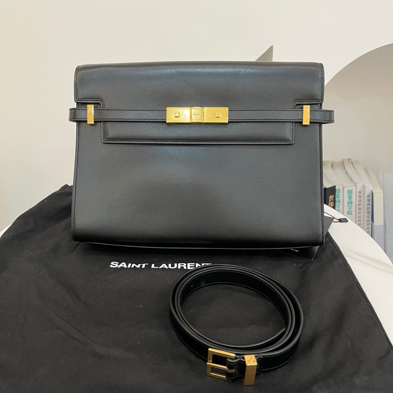 聖羅蘭/Saint laurent MANHATTAN系列 黑金光面牛皮曼哈頓中號單肩斜挎包 尺寸：29×20×7.5-0