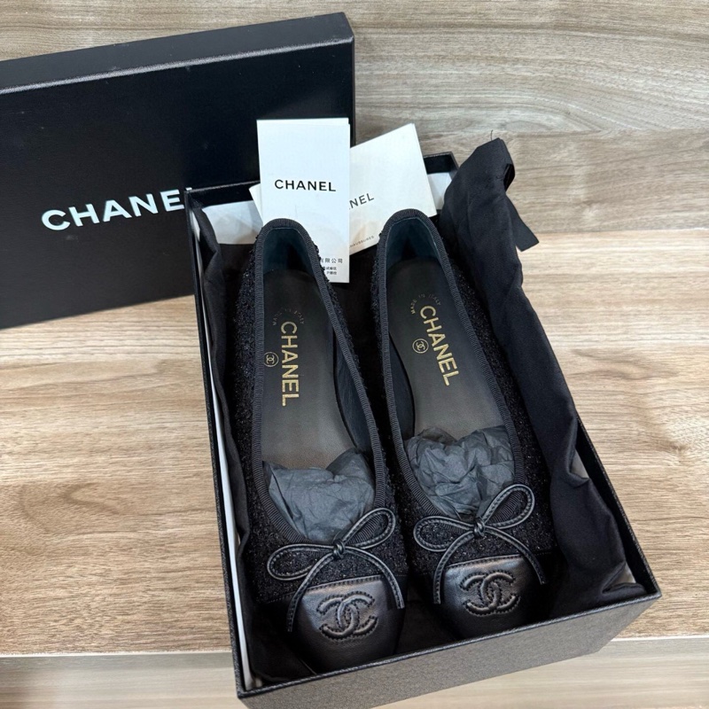 【全新未使用✨黃金37碼❗️大全套】chanel黑色芭蕾舞鞋 37碼 經典款-3