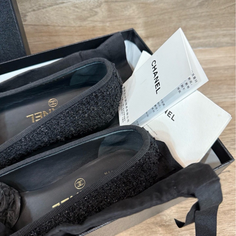 【全新未使用✨黃金37碼❗️大全套】chanel黑色芭蕾舞鞋 37碼 經典款-5