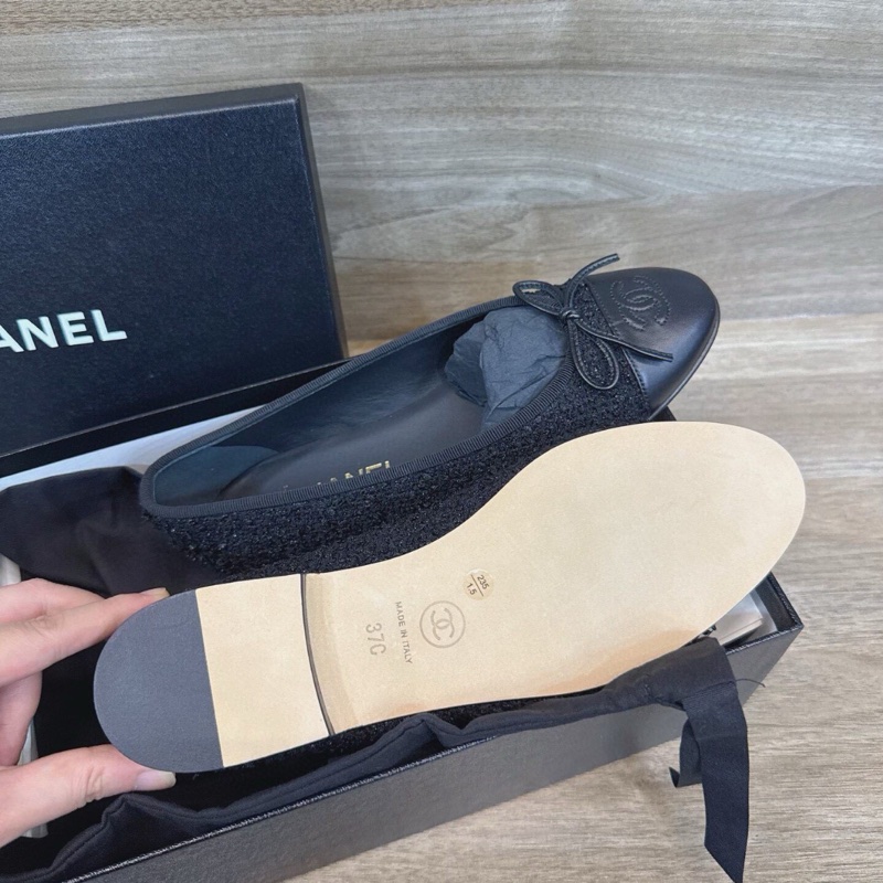 【全新未使用✨黃金37碼❗️大全套】chanel黑色芭蕾舞鞋 37碼 經典款-7