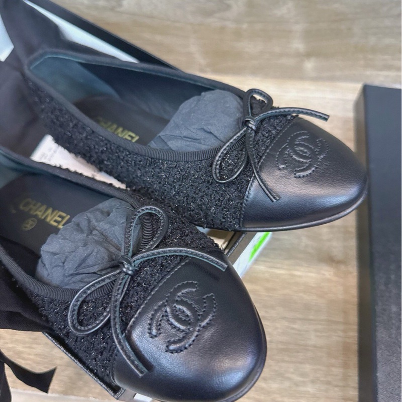 【全新未使用✨黃金37碼❗️大全套】chanel黑色芭蕾舞鞋 37碼 經典款-8