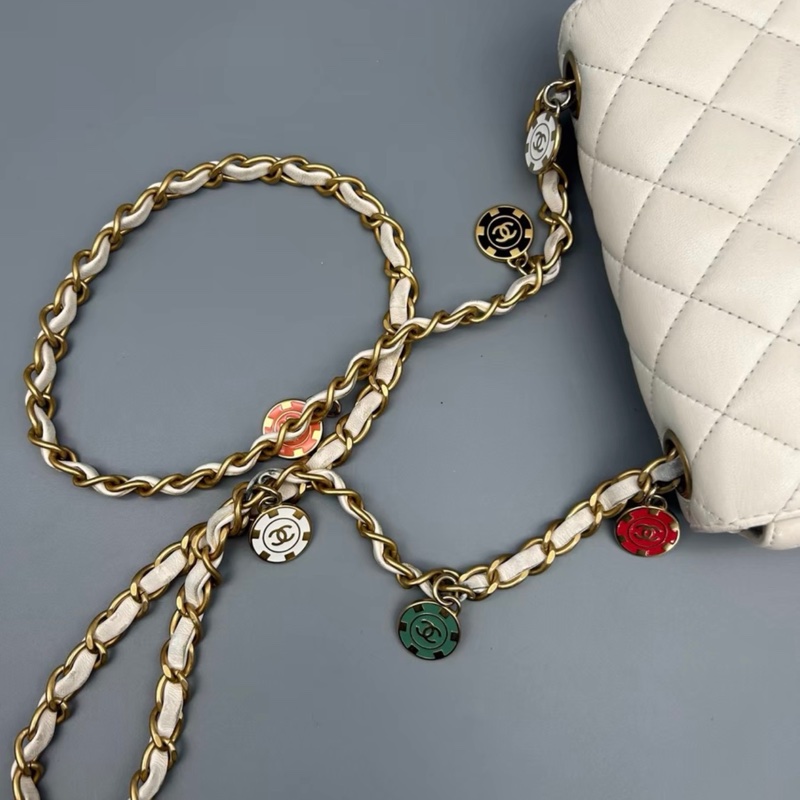 【92新 ✨ 全網最甜價!】晶片新款 Chanel香奈兒23C 琺瑯金幣 鏈條 方胖子 白色羊皮 (下單前先詢問庫存❗️)-6