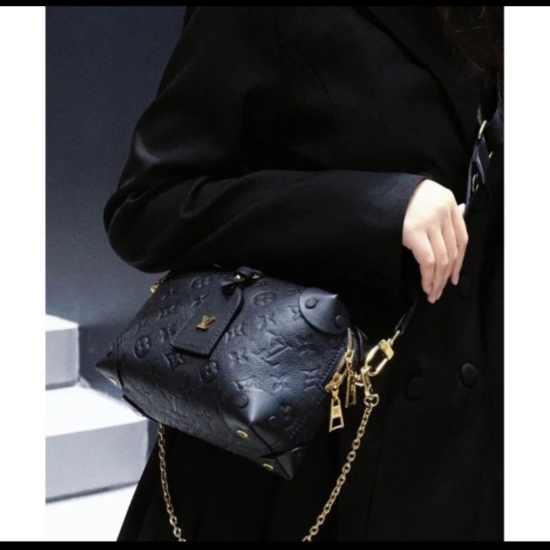 LV 路易威登 Louis Vuitton Petite Malle Souple 黑壓紋 軟皮小硬箱 雙背帶 復古箱包-0