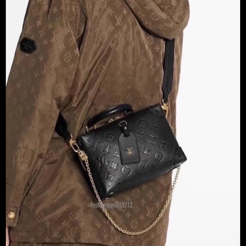 LV 路易威登 Louis Vuitton Petite Malle Souple 黑壓紋 軟皮小硬箱 雙背帶 復古箱包-1