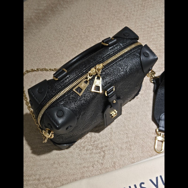 LV 路易威登 Louis Vuitton Petite Malle Souple 黑壓紋 軟皮小硬箱 雙背帶 復古箱包-4