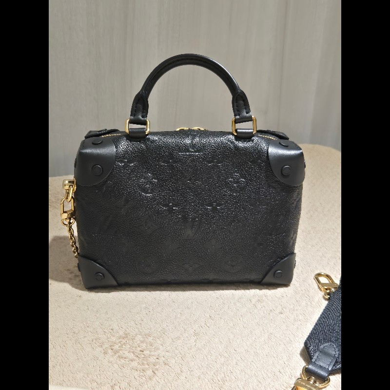 LV 路易威登 Louis Vuitton Petite Malle Souple 黑壓紋 軟皮小硬箱 雙背帶 復古箱包-9