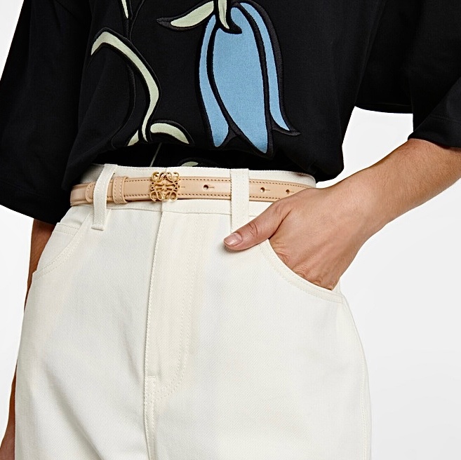 914intheair精品代購『全新閒置』Loewe 經典品牌logo奶茶色小牛皮腰帶/皮帶 85-0