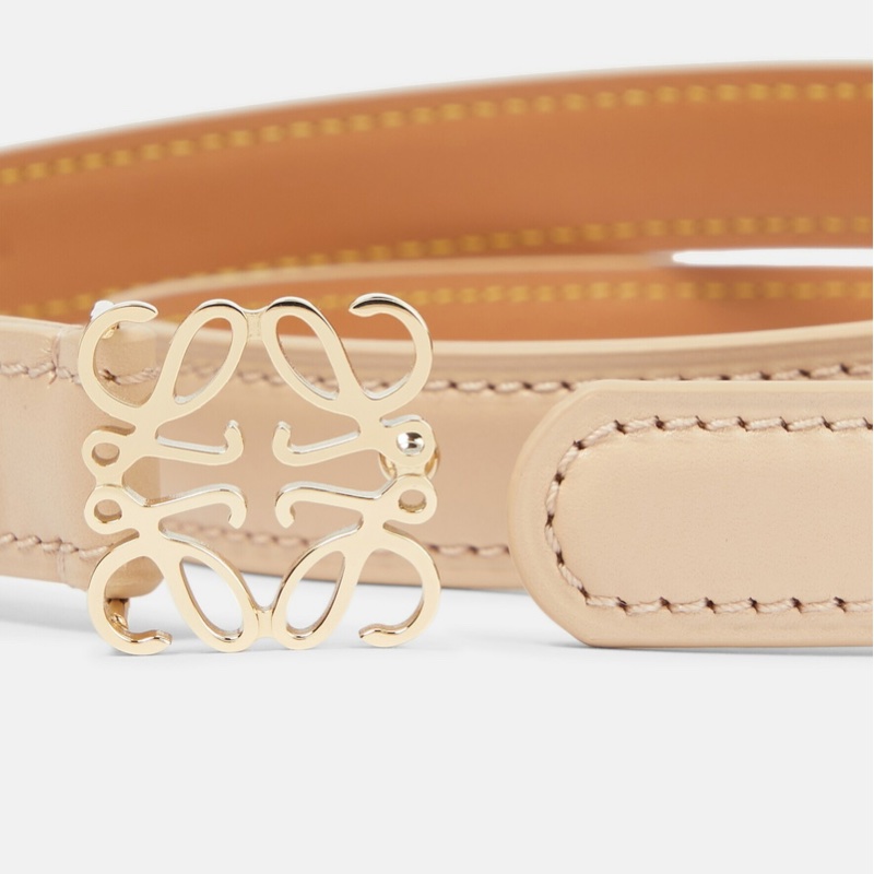 914intheair精品代購『全新閒置』Loewe 經典品牌logo奶茶色小牛皮腰帶/皮帶 85-2