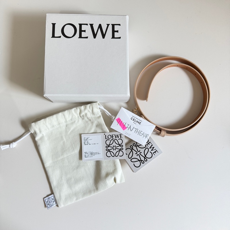 914intheair精品代購『全新閒置』Loewe 經典品牌logo奶茶色小牛皮腰帶/皮帶 85-3