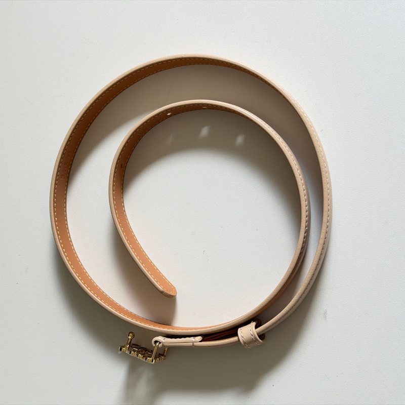 914intheair精品代購『全新閒置』Loewe 經典品牌logo奶茶色小牛皮腰帶/皮帶 85-13