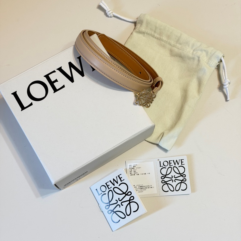 914intheair精品代購『全新閒置』Loewe 經典品牌logo奶茶色小牛皮腰帶/皮帶 85-27