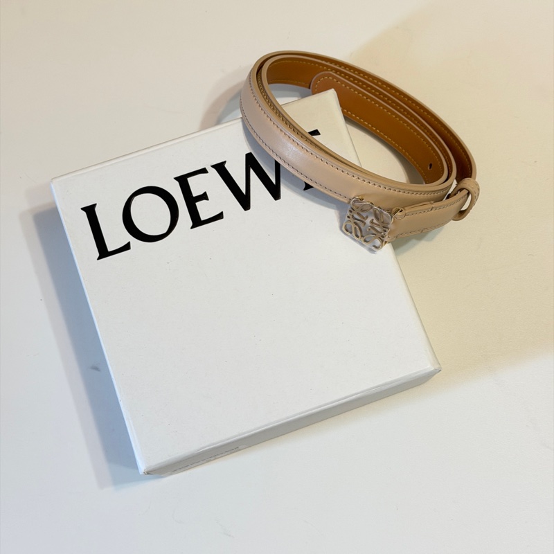914intheair精品代購『全新閒置』Loewe 經典品牌logo奶茶色小牛皮腰帶/皮帶 85-28