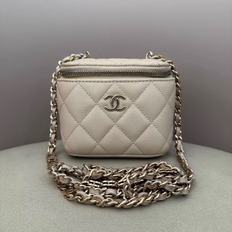 【97新 ✨ 全網最低價！】CHANEL香奈兒 奶茶色 荔枝牛皮 小方盒 有鏡款 （下單前先詢問庫存❗️）-0