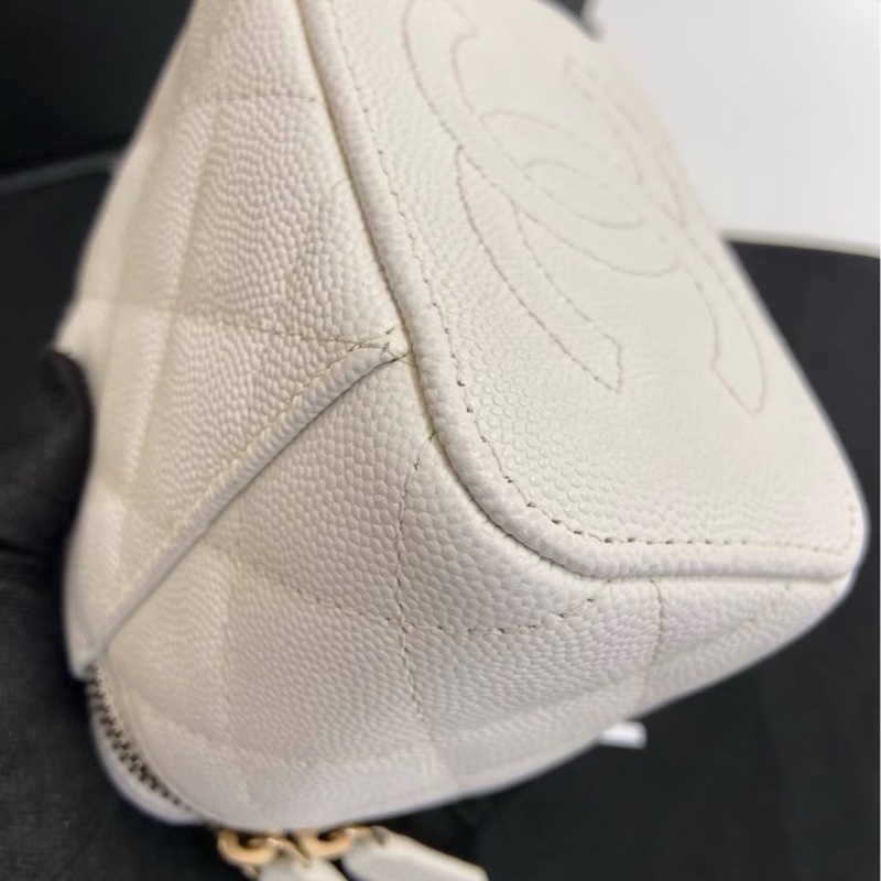 【97新 ✨ 全網最低價!】Chanel香奈兒 白色金扣 荔枝牛皮 化妝盒 方盒子 有鏡子(下單前先詢問庫存❗️)-8