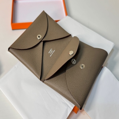 全新❤️Hermes Calvi Duo 經典大象灰/卡片零錢包