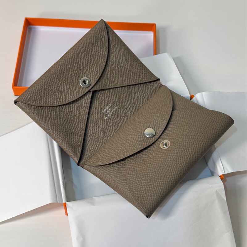 全新❤️Hermes Calvi Duo 經典大象灰/卡片零錢包-5