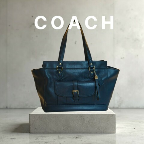 ㊣✨COACH✨蔻馳 藍色 拼色 口袋 皮革 肩背包 手提包 托特包 文件包/二手包/二手精品🌳二手樹屋🌳