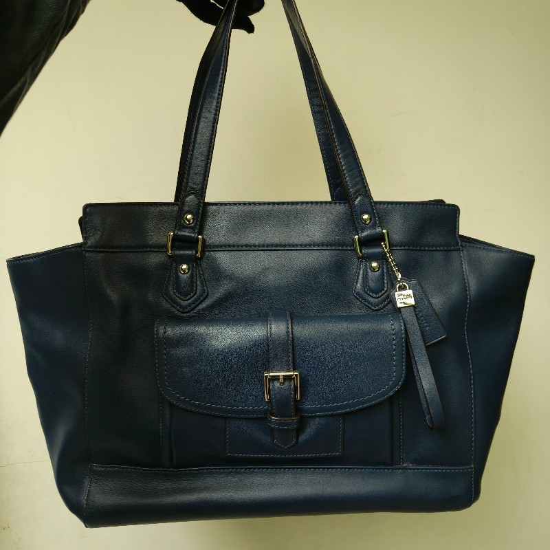 ㊣✨COACH✨蔻馳 藍色 拼色 口袋 皮革 肩背包 手提包 托特包 文件包/二手包/二手精品🌳二手樹屋🌳-1