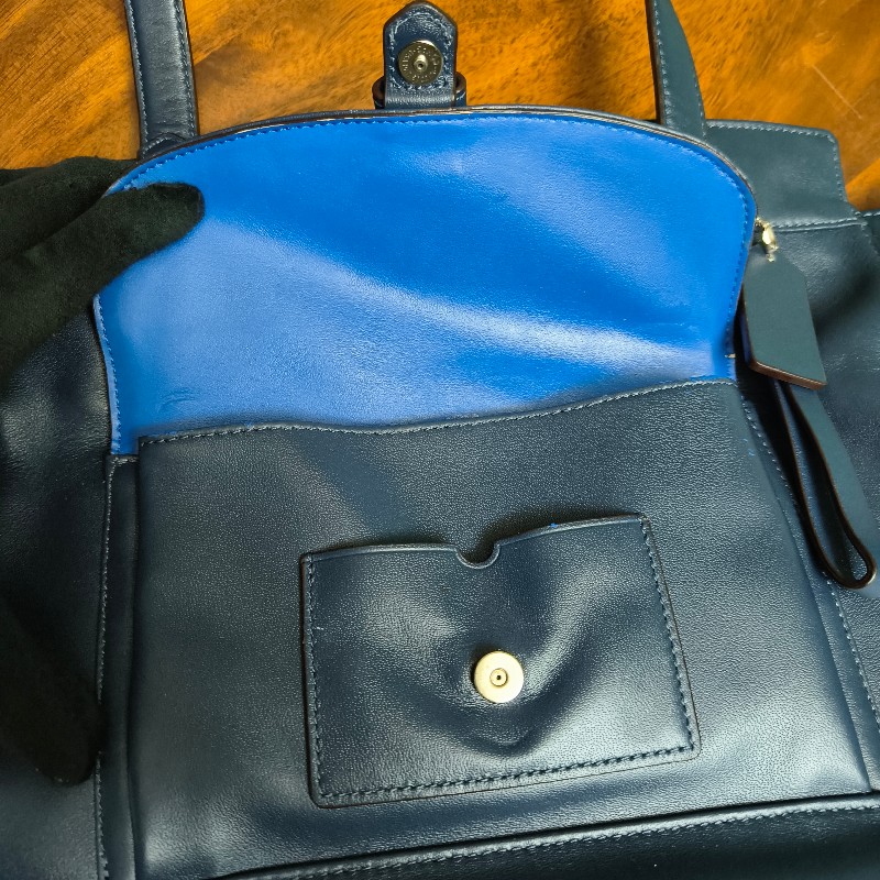 ㊣✨COACH✨蔻馳 藍色 拼色 口袋 皮革 肩背包 手提包 托特包 文件包/二手包/二手精品🌳二手樹屋🌳-49