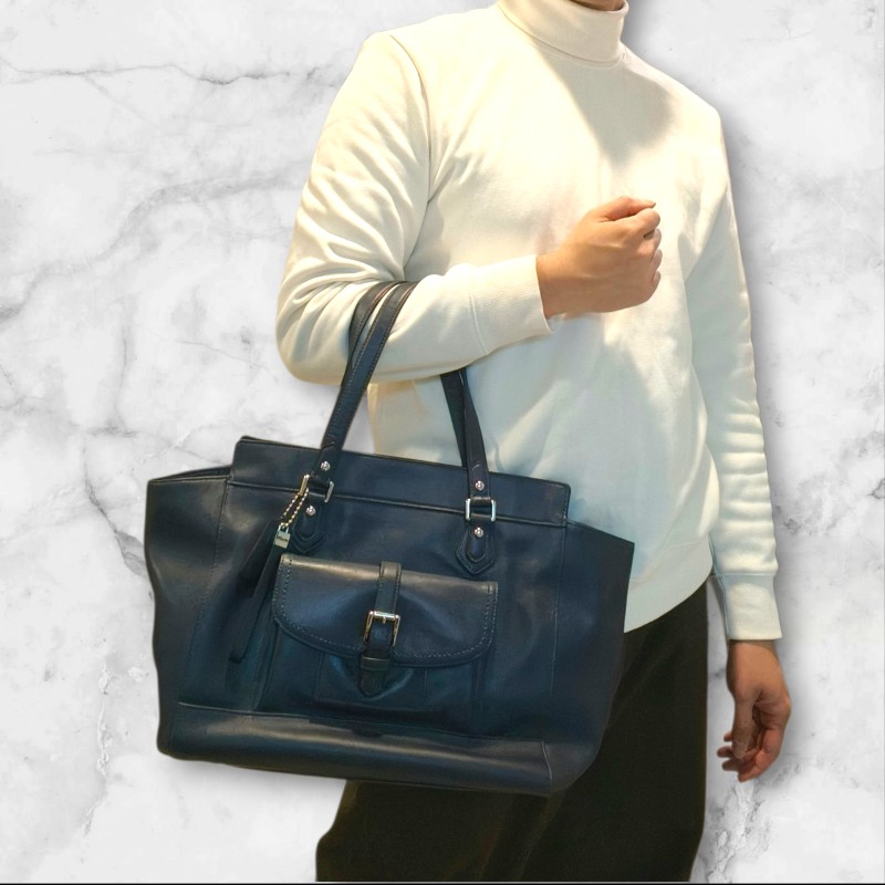 ㊣✨COACH✨蔻馳 藍色 拼色 口袋 皮革 肩背包 手提包 托特包 文件包/二手包/二手精品🌳二手樹屋🌳-67