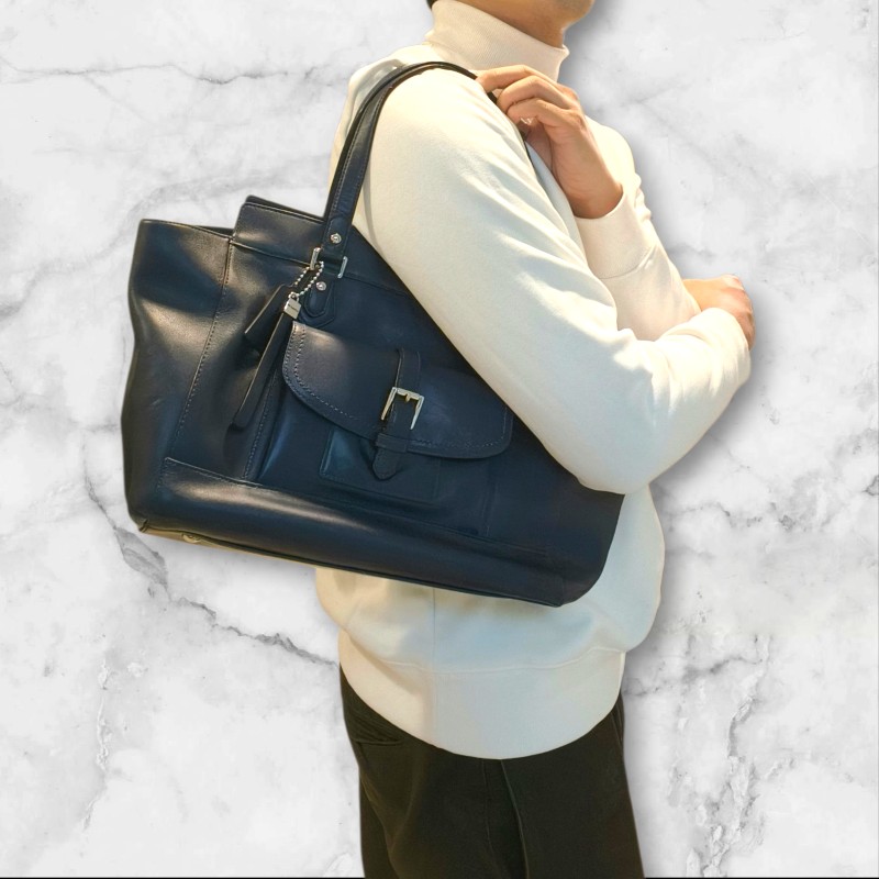 ㊣✨COACH✨蔻馳 藍色 拼色 口袋 皮革 肩背包 手提包 托特包 文件包/二手包/二手精品🌳二手樹屋🌳-68