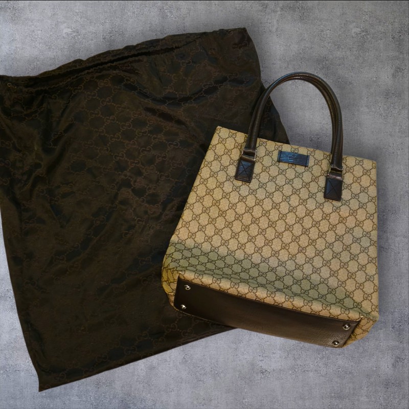 ㊣✨GUCCI✨(附防塵袋)古馳 GG 老花 塗層帆布 皮革 通勤 手提包 文件包 琴譜包/二手包/保證正品🌳二手樹屋🌳-1